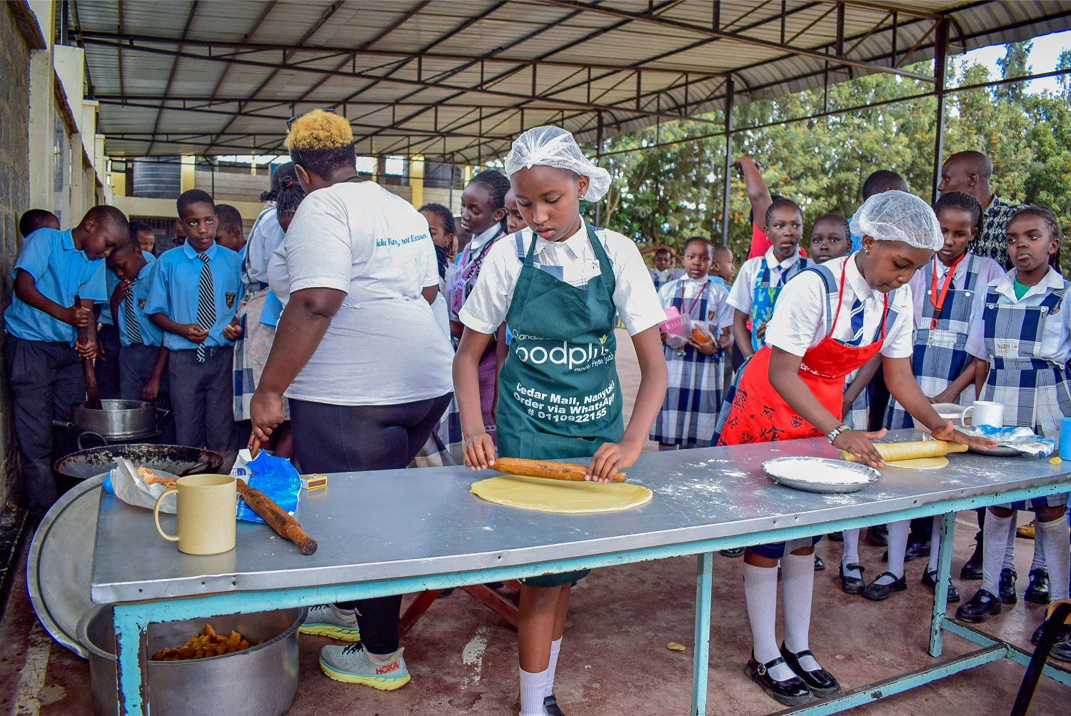 St. Christopher's pupils rolling out dough during a Life Skills cooking workshop